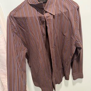 Axist Men's Brown and Blue Striped Dress Shirt
